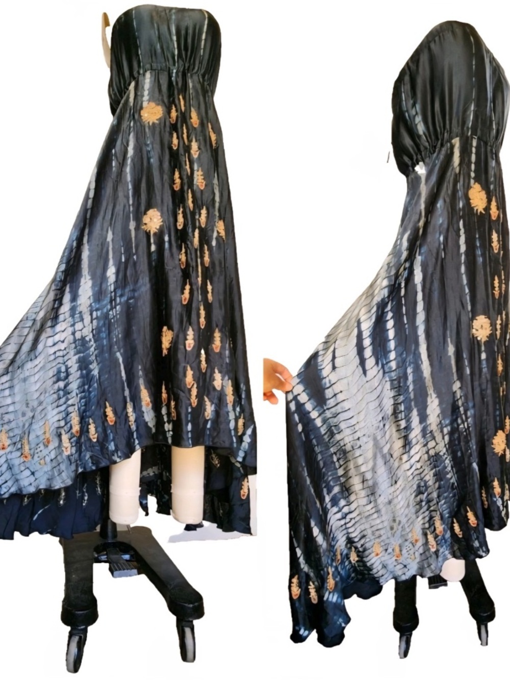Y2K Lotta Stensson 100% Silk Hand Embroidered Boho Dress Tie Dye Sleeveless Sz S
